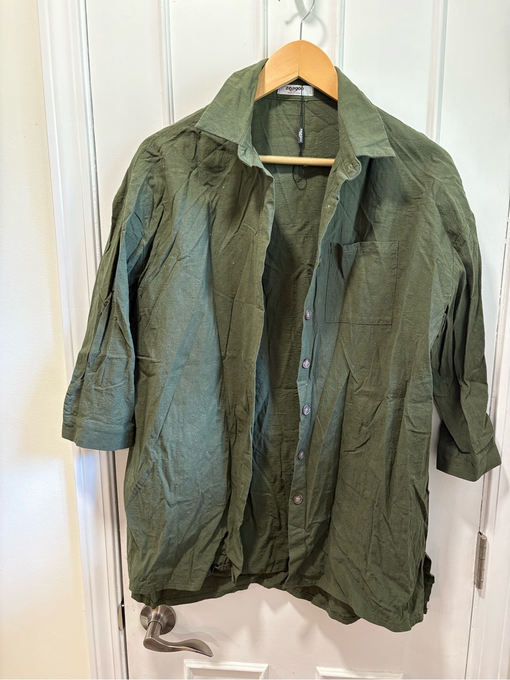 Men's Olive Green Lightweight Button-Up Shirt Jacket